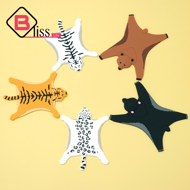 UNBAISER 1+1 곰 호랑이 티 코스터 곰돌이 동물 캐릭터 컵받침 맥주 잔받침 티받침, 총5개입, 5종한세트, 1개