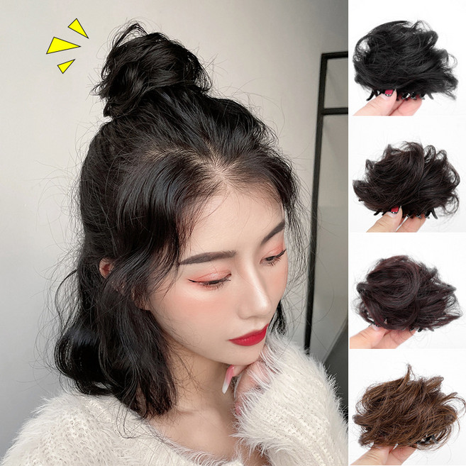 톡톡창고 볼륨 가발 머리끈 곱창 밴드 여자 똥머리 당고머리 만두머리 올림머리 부분가발, 1개, 02.곱슬머리-다크브라운