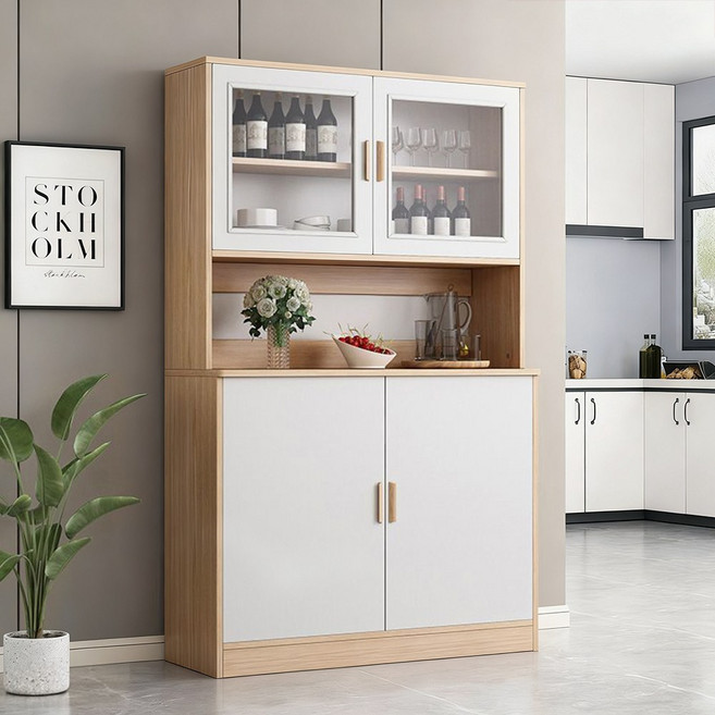 심플 키큰 주방수납장 800/1000 냉장고옆 보조 수납장 부엌정리 인테리어 가구, 원목색+흰색