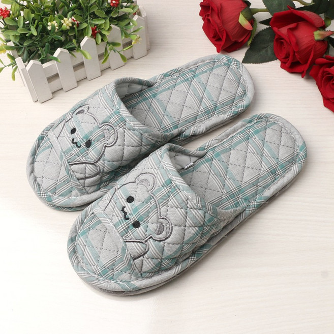 포근베어 층간소음방지 쿠션 면 실내화 발편한 천 거실화, 1개, 그레이