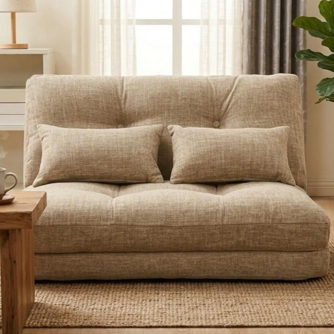 懶人沙發 多段調節躺椅, 米色, 沙發床加寬