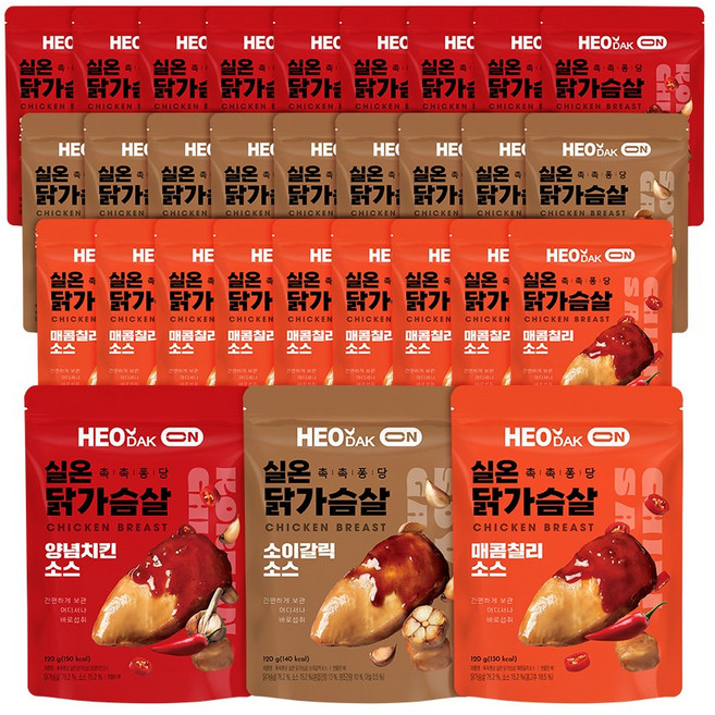 허닭ON 촉촉퐁당 실온 닭가슴살 3종 혼합 (양념치킨 소이갈릭 매콤칠리), 30개, 120g