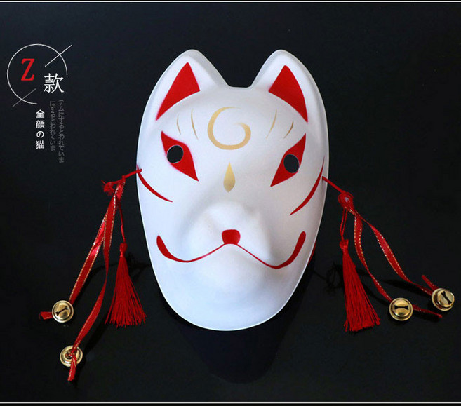 萬聖節成人狐妖狐狸面具貓臉日式和風二次元漢服化妝舞會cos動漫，派對變裝必備，精緻彩繪展現獨特魅力, 1個, 全臉貓Z款, 全臉貓Z款