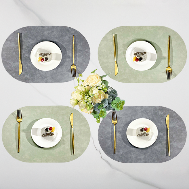 엘빈리빙 더스티 라운드 양면 식탁매트 4p 세트, 1세트, 45*30cm, B set