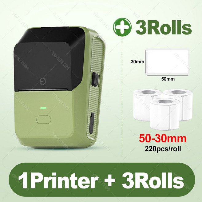 Y ITOM 무선 라운드 라벨링 투명 접착 비즈 스티커 블루투스 녹색 라벨 메이커 프린터 용지, Add 3WH 5030