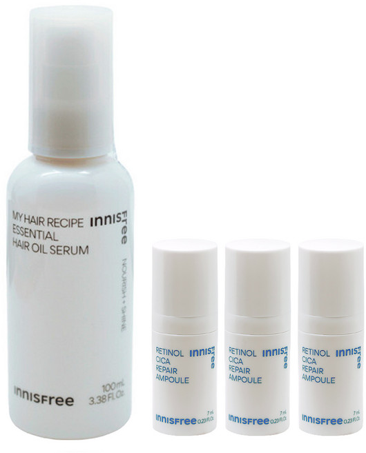이니스프리 마이 헤어 레시피 에센셜 헤어 오일 세럼 100ml+(시카 앰플7mlx3개 증정), 1개, 100ml