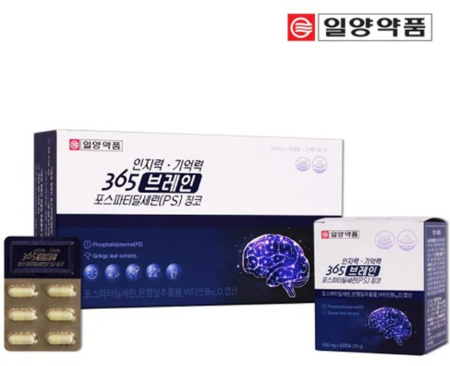 일양약품 365 인지력 기억력 브레인 포스파티딜세린 PS 징코 건강식품 90g, 1개, 180정 - 쿠팡