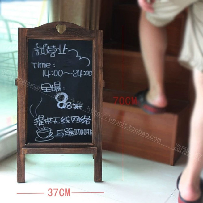 입간판 블랙보드 카페 칠판본가 상단월넛바 가나칠판 이젤 변경 타원형 오늘의메뉴 칠판 메뉴판, 1개, J. 레트로 소형 커피 70cm