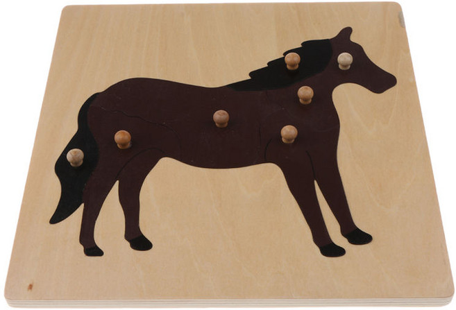 shangren 키즈 몬테소리 교육 완구-동물/식물/곤충 퍼즐 나무 퍼즐-아기 교육 완구, 말, 설명, 1개