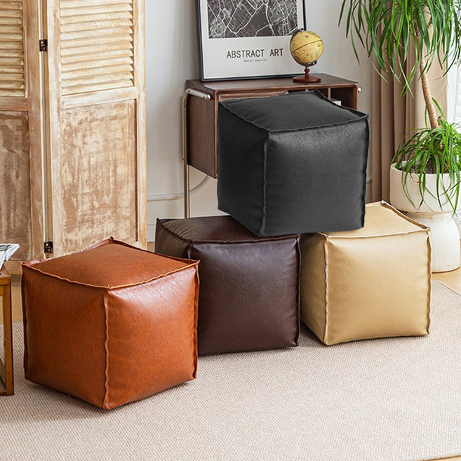 1+1+1+1수납형 가죽 스툴 헌옷 수납 푸프 쿠션 좌식 의자 다용도 방석 커버 발받침 수납공간 헌옷 수납, 4개, 브라운+오렌지+블랙+ 베이지 속재 없음 (천재만 사용)