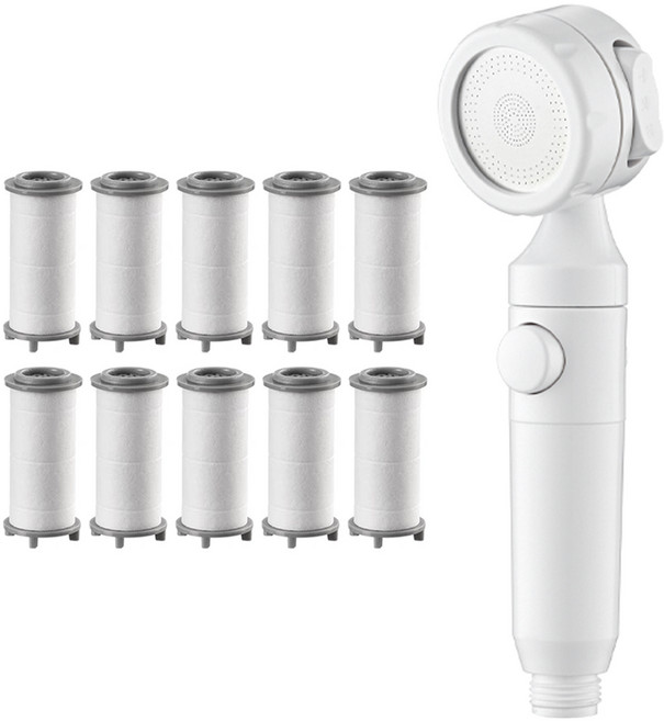 투데이리빙 1+11 세트 여행용 샤워기 헤드 + 필터 11p 녹물 제거 욕실용 고급 수압 상승 샤워 욕실 화장실, R98603S(화이트, 1개