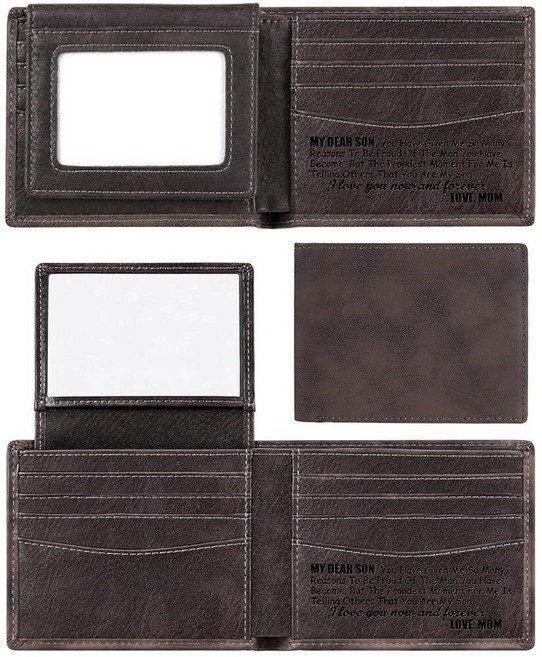 Sadnyy Personalized My Dear Son Leather Wallet for Men Engraved Genuine Leather and Bifold with R