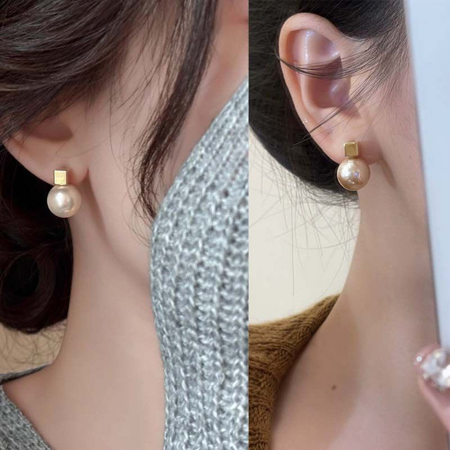 FANSYLI 1+1 진주 귀걸이 침 진주 귀걸이 도금 진주 귀걸이 2쌍(4p)세트 여성 심플 클래식 귀걸이 1008K1