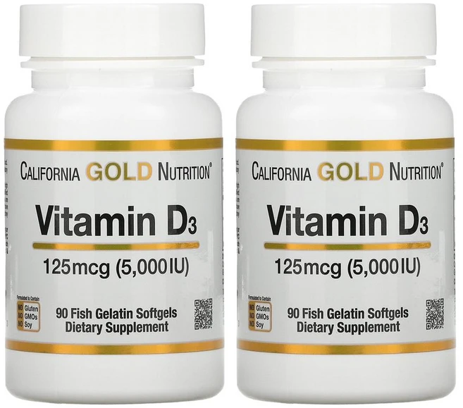 California Gold Nutrition 비타민D3 125mcg(5 000IU) 피쉬 젤라틴 소프트젤 90정 고함량 소용량, 2개 - 쿠팡