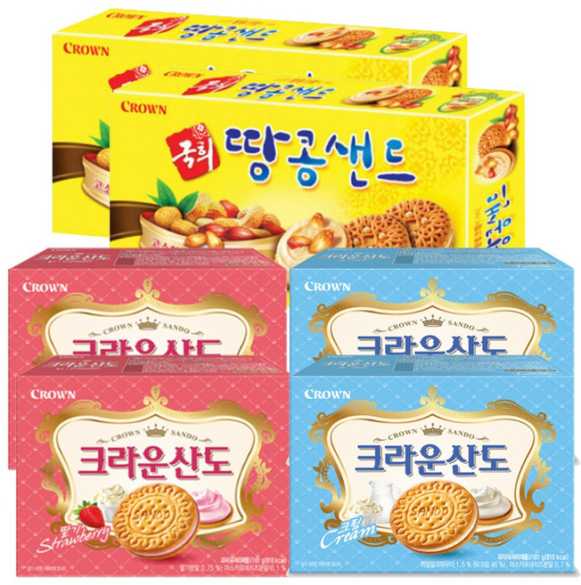 크라운 산도 딸기161g +산도 밀크161g +국희 땅콩샌드372g 각1개씩(총3개)), 1세트