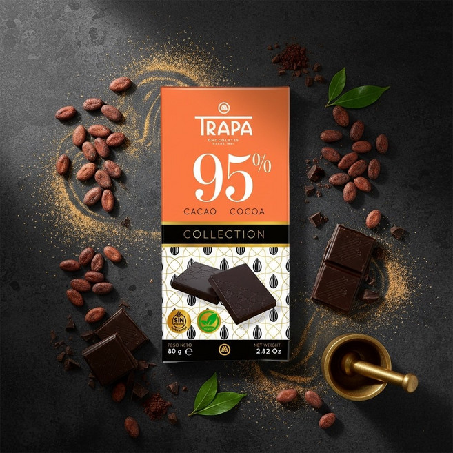 trapa 95%黑巧克力 無糖 獨立包裝 成人 苦甜 醇厚, 80g, 1個