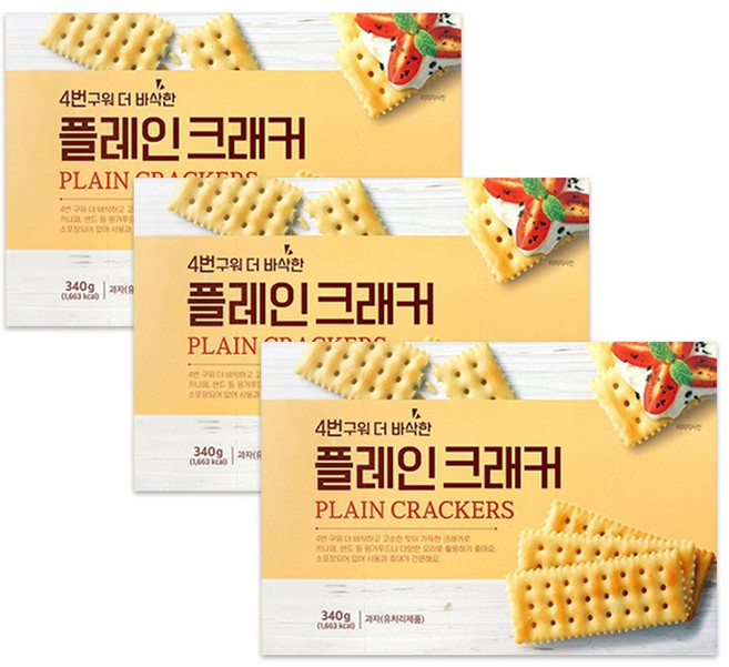 [4번구워 더 바삭한] 플레인 크래커, 3개, 340g
