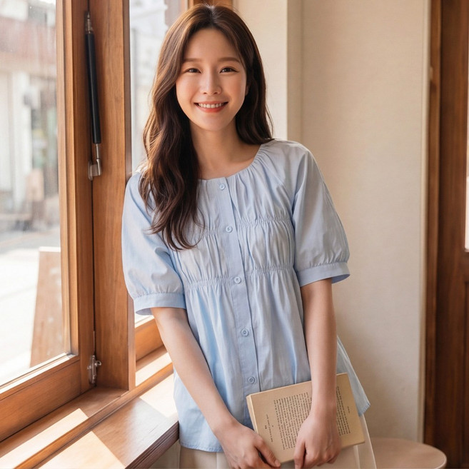 B178-9 카비운 빅사이즈 여성 셔링 반팔 블라우스 여름용