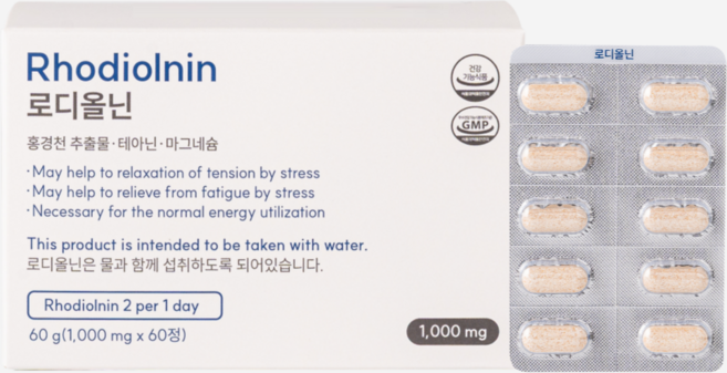 로디올닌 스트레스 긴장완화 홍경천추출물 L-테아닌 마그네슘 아답토젠 영양제, 1개, 60정