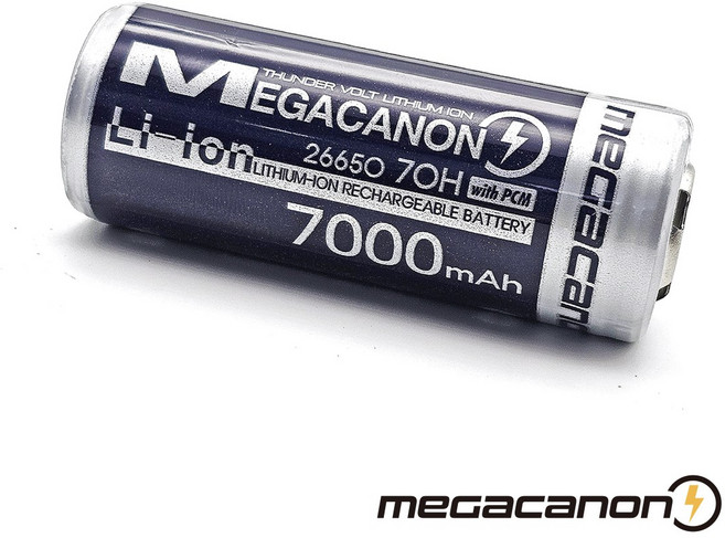 메가캐논 26650 배터리 리튬 이온 7000mAh 충전지 대용량 충전건전지, 1개, 1개입