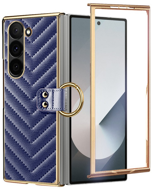 갤럭시 Z 폴드 헤링본 명품 가죽 링 케이스 강화유리 일체형 ZD12