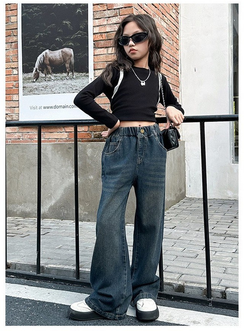 미니으니 초등 주니어 여아 와이드 청바지 [1258]