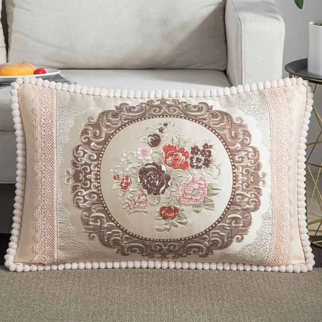 쇼파 쿠션 허리 엔틱 북유럽 소파 등받이, 국색천향-분홍꽃