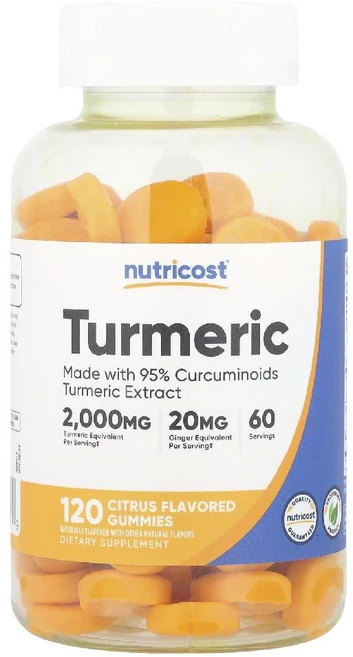 뉴트리코스트 터메릭 강황 2000mg 구미젤리 Turmeric Gummies 씨트러스맛 120개, 1개 - 쿠팡