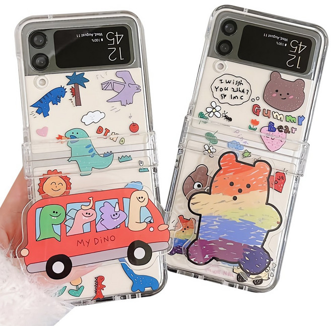 [사은품] 삼성 겔럭시 갤 겔 Z플립4 Z플립3 ZFLIP 제트플립 레인보우 곰 버스 톡 젤리 케이스 AZF176