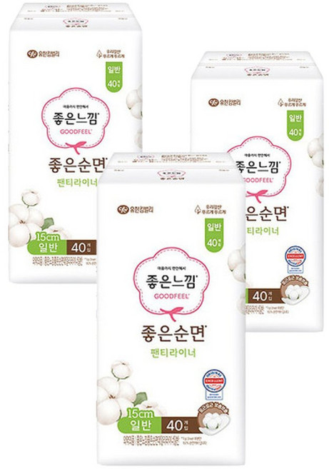 좋은느낌 팬티라이너 좋은순면 일반 40매 x 3팩, 40