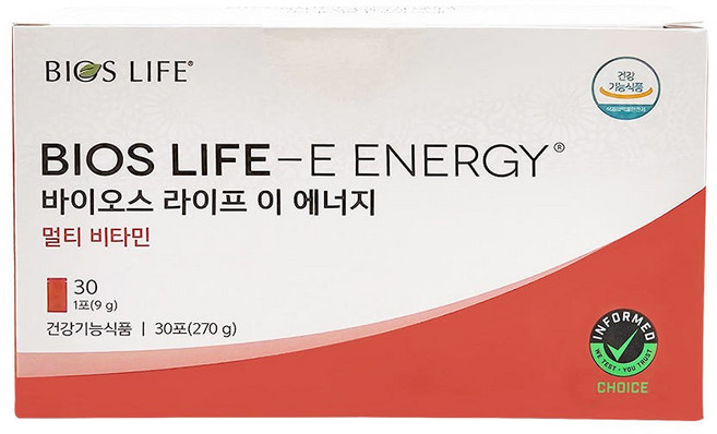 에너지 충전 멀티비타민 면역력 지원 영양소 강화 고기능성 바이오스 라이프 E 에너지 30포 1개, 30정