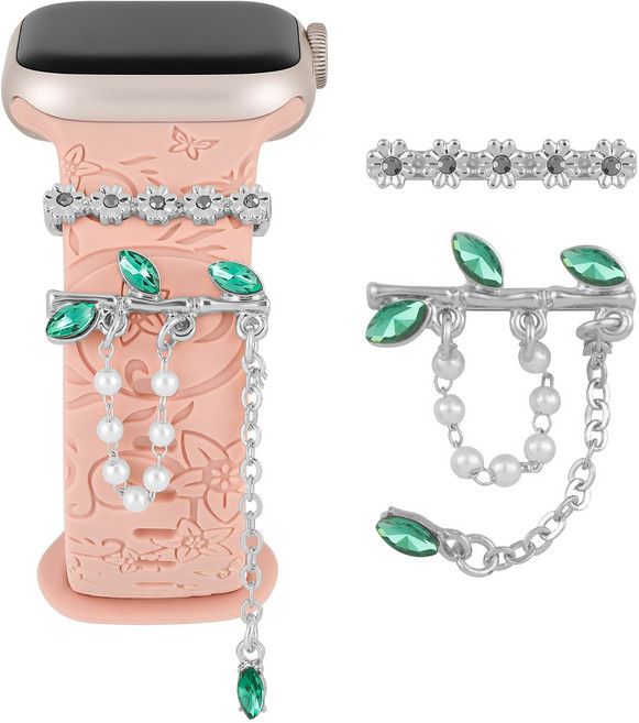 밴드톡 애플워치 갤럭시워치 스트랩링 장식 액세서리 링 (커스터마이징 액세서리), 그린 리프