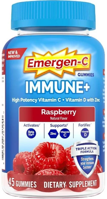 Emergen-C Immune+ 면역 구미젤리 비타민D 플러스 비타민C 750mg 건강 보조 식품 라즈베리 맛 - 45개입, Emergen-C 에머겐-C 구미젤리 - 쿠팡