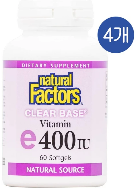 내추럴팩터스 클리어 베이스 비타민E 400IU 소프트젤 Natural Factors Clear Base Vitamin E, 4개, 60정 - 쿠팡
