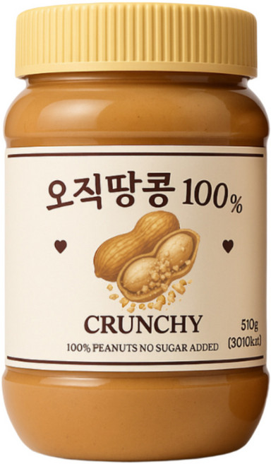 오직땅콩100% 무첨가 피넛버터 크런치, 1개, 510g