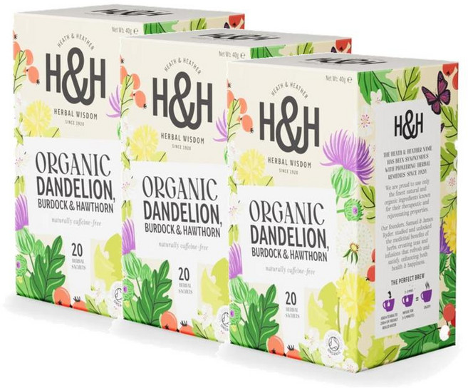 히스앤헤더 단델리온 우엉 & 호손 티백 카페인프리 Heath & Heather Dandelion Burdock & Hawthorn, 3개, 20개입, 1.5g