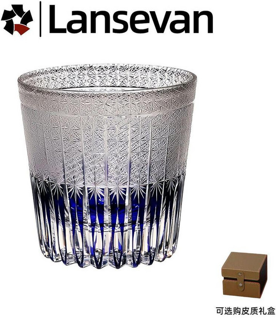 水晶酒杯 手工水晶酒杯 江戶切子麥芒雕刻無鉛玻璃高顏值威士忌禮物, 1個, Lansevan 人工吹制 手工雕刻 ,藍麥穗 簡裝, N/A