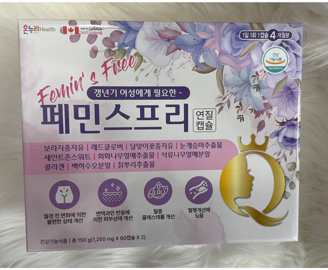 여성영양제 페민스프리 연질캡슐 120캡슐 갱년기영양제 4개월분 보라지종자유, 1박스, 120정