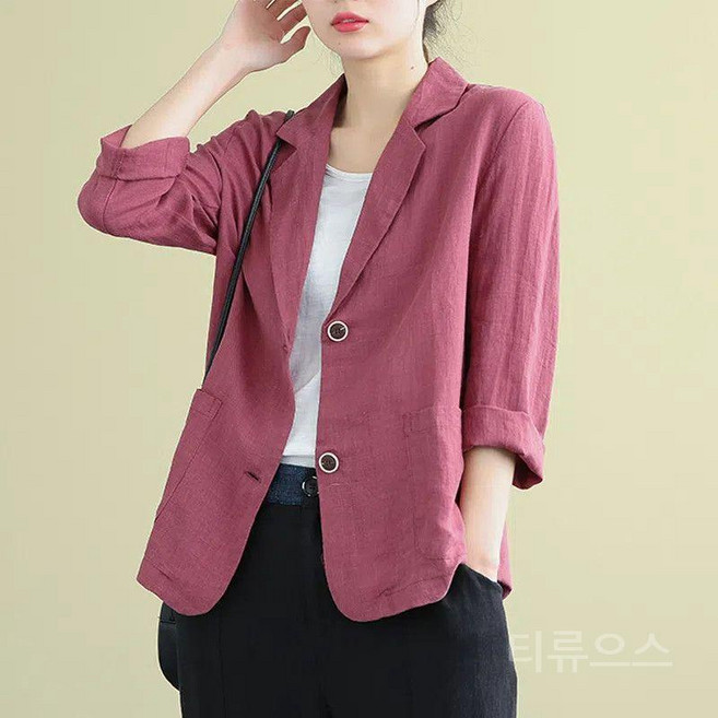 티류으스 여성 봄여름 린넨 캐주얼 자켓 오버핏 여성용 자외선 차단 아우터 ZA