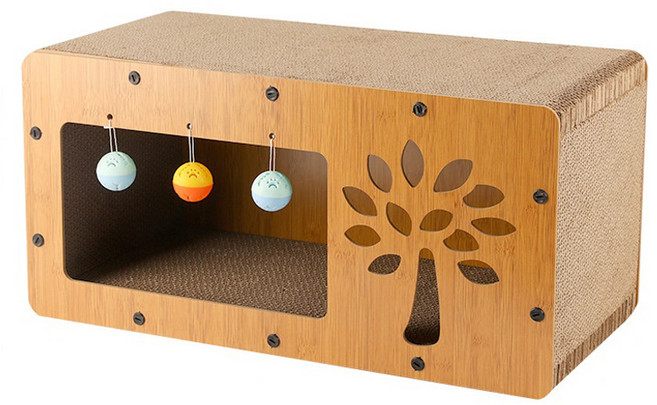 바디보 고양이 사각 스크래쳐 숨숨집 하우스, 나무, 1개