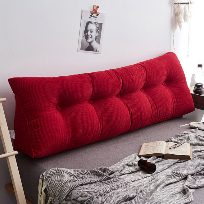 SKANDSALO 북유럽감성 긴 베개 대형 집순이 삼각 등받이 쿠션 롱쿠션, 벨벳-빅레드