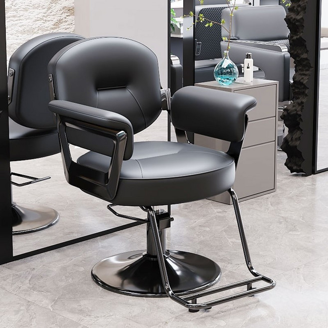 미용실경대의자 체어 업소용 바버샵 메이크업 이발소, B.다크그레이 등받이+흑색도금+페달