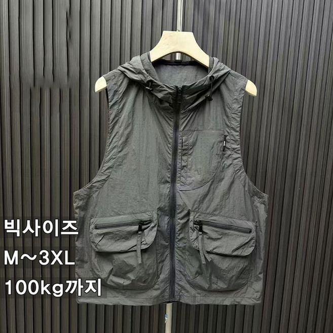 꽃소담 빅사이즈 남자 여름 등산 조끼 아이스 쿨링 남성 경량 후드 베스트 HXY26A956