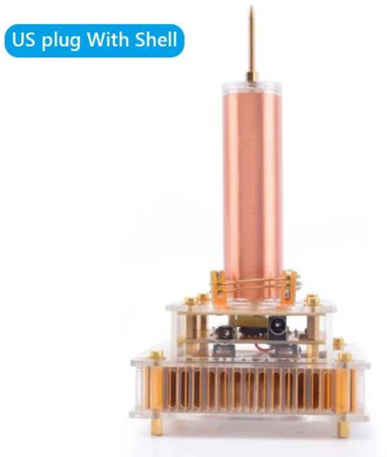 뮤지컬 테슬라 코일 DC8-32V 음악 호환 미국EU 플러그 플라즈마 스피커 무선 전송 과학 교육을위한 조명, 03 US plug With Shell, 1)US plug With Shell
