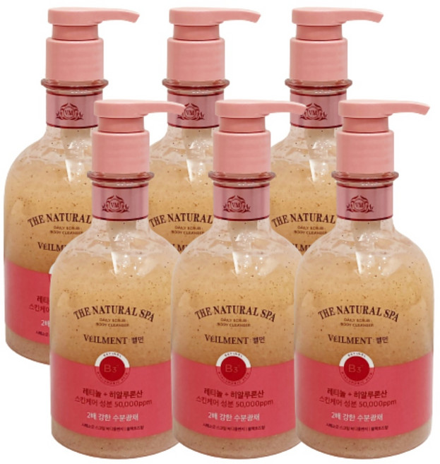 벨먼 내추럴 스파 수분광채 사해소금 스크럽 바디클렌저 블랙로즈, 6개