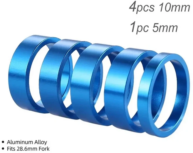 1/5/20pcs 자전거 헤드셋 줄기 알루미늄 합금 와셔 MTB 도로 자전거 프론트 포크 스페이서 링 가스켓 28.6m, 05 5pcs Blue