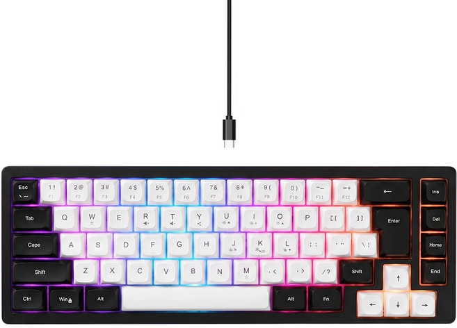 신형 유선 게이밍 미니 RGB 발광 키보드 | 메카니컬 감성 비즈니스 사무용 휴대용 소형, G129, 블랙 화이트 투톤