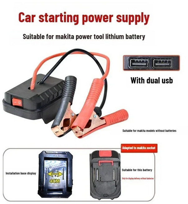 쿠쿠스토어 Makita 자동차 배터리 점프 스타터 듀얼 B 충전 포트가 있는 두꺼운 구리 클립이 비상 은행, 02 B - Dual USB Makita