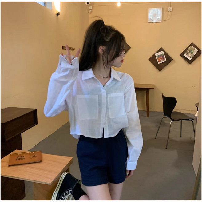 나나뽕 여성 투포켓 린넨 시원한소재 긴팔 셔츠
