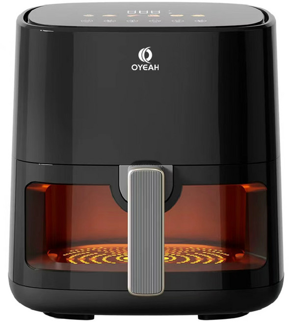 OYEAH 저소음 에어프라이어 5.0L 시각화 대용량, 블랙, 블랙